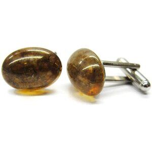 Oval Brown Resin Cufflinks Tux Shirt Dress Suit Vintage